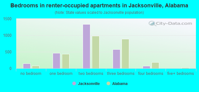 Bedrooms in renter-occupied apartments in Jacksonville, Alabama