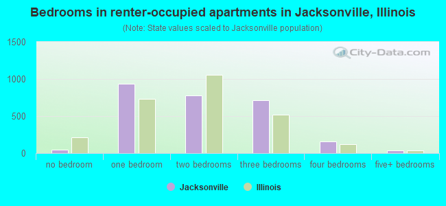 Bedrooms in renter-occupied apartments in Jacksonville, Illinois