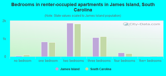 Bedrooms in renter-occupied apartments in James Island, South Carolina