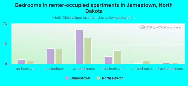 Bedrooms in renter-occupied apartments in Jamestown, North Dakota