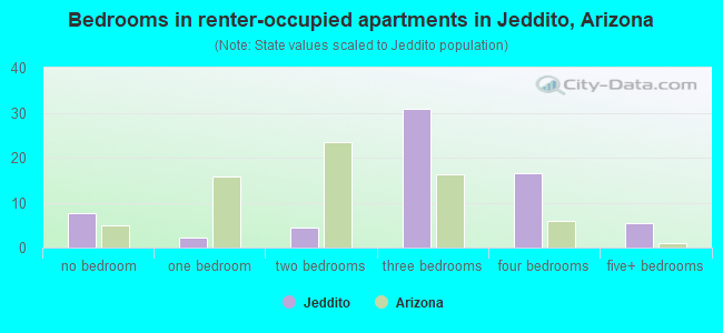 Bedrooms in renter-occupied apartments in Jeddito, Arizona