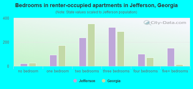 Bedrooms in renter-occupied apartments in Jefferson, Georgia