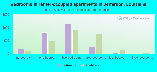 Bedrooms in renter-occupied apartments in Jefferson, Louisiana