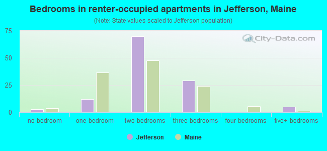 Bedrooms in renter-occupied apartments in Jefferson, Maine