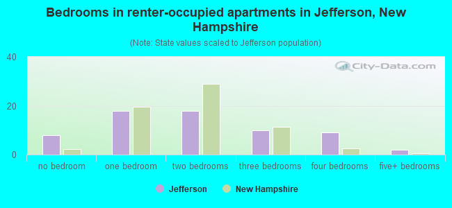 Bedrooms in renter-occupied apartments in Jefferson, New Hampshire