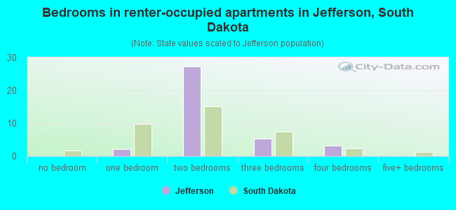 Bedrooms in renter-occupied apartments in Jefferson, South Dakota