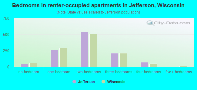 Bedrooms in renter-occupied apartments in Jefferson, Wisconsin