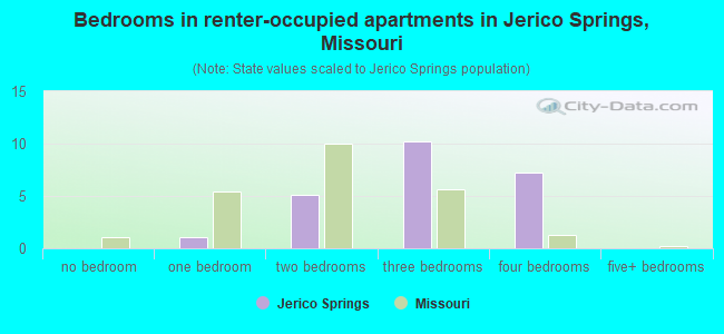 Bedrooms in renter-occupied apartments in Jerico Springs, Missouri