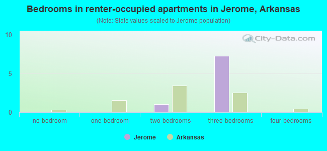 Bedrooms in renter-occupied apartments in Jerome, Arkansas
