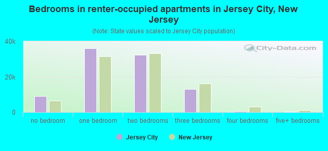 Bedrooms in renter-occupied apartments in Jersey City, New Jersey
