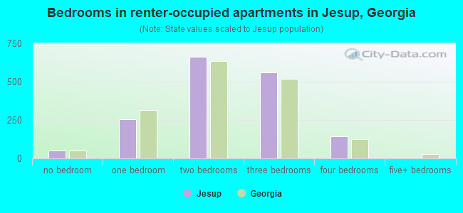Bedrooms in renter-occupied apartments in Jesup, Georgia