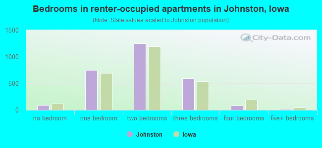 Bedrooms in renter-occupied apartments in Johnston, Iowa
