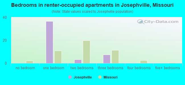 Bedrooms in renter-occupied apartments in Josephville, Missouri
