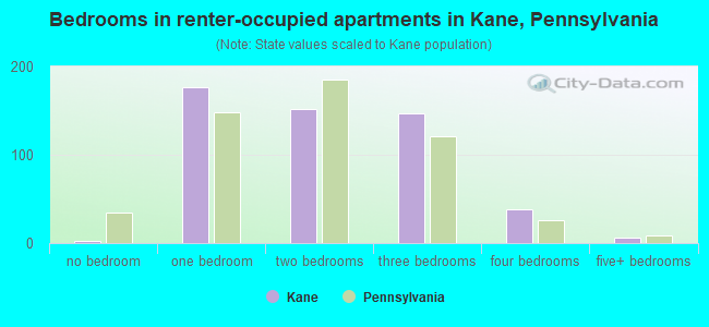Bedrooms in renter-occupied apartments in Kane, Pennsylvania