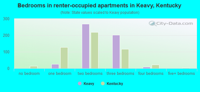 Bedrooms in renter-occupied apartments in Keavy, Kentucky