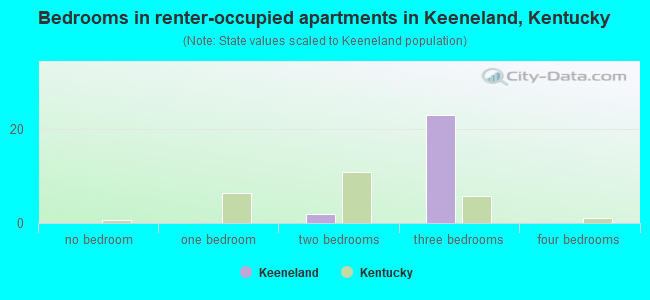 Bedrooms in renter-occupied apartments in Keeneland, Kentucky