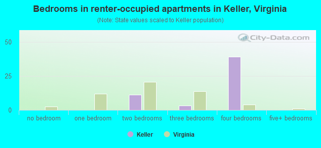 Bedrooms in renter-occupied apartments in Keller, Virginia