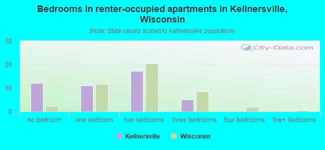 Bedrooms in renter-occupied apartments in Kellnersville, Wisconsin