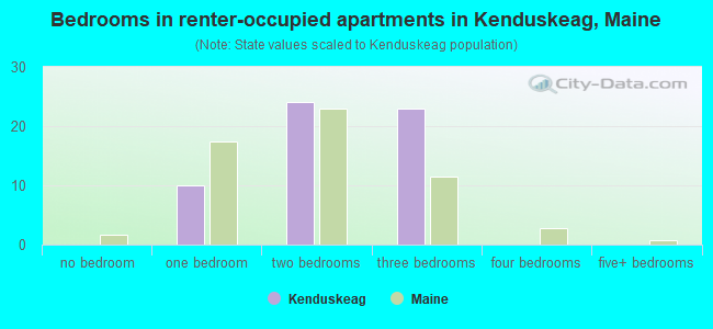 Bedrooms in renter-occupied apartments in Kenduskeag, Maine