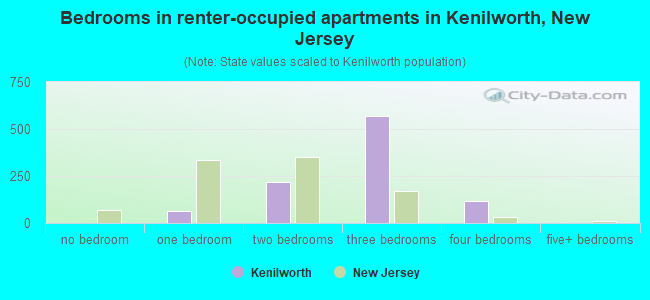 Bedrooms in renter-occupied apartments in Kenilworth, New Jersey