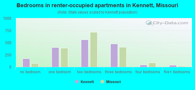 Bedrooms in renter-occupied apartments in Kennett, Missouri