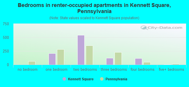 Bedrooms in renter-occupied apartments in Kennett Square, Pennsylvania