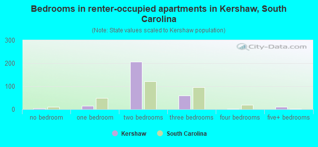 Bedrooms in renter-occupied apartments in Kershaw, South Carolina