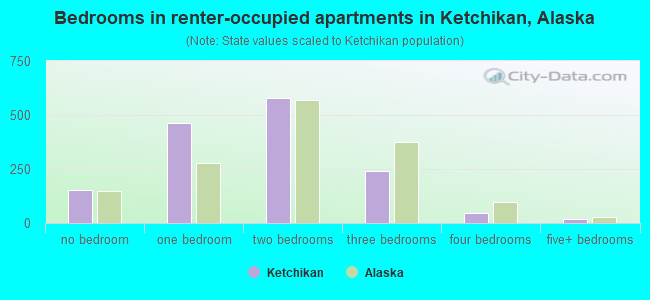 Bedrooms in renter-occupied apartments in Ketchikan, Alaska