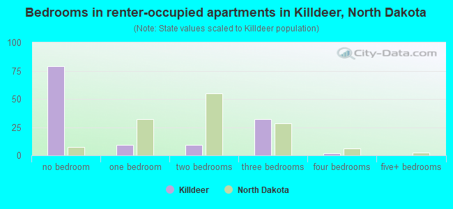 Bedrooms in renter-occupied apartments in Killdeer, North Dakota