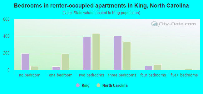 Bedrooms in renter-occupied apartments in King, North Carolina