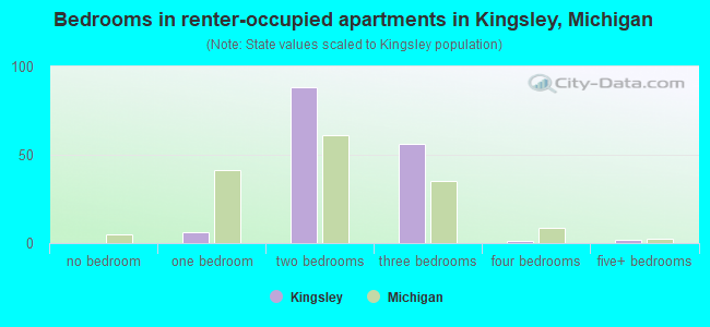Bedrooms in renter-occupied apartments in Kingsley, Michigan