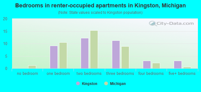 Bedrooms in renter-occupied apartments in Kingston, Michigan