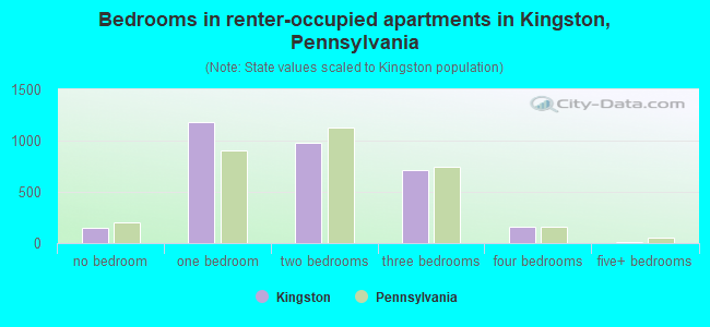 Bedrooms in renter-occupied apartments in Kingston, Pennsylvania