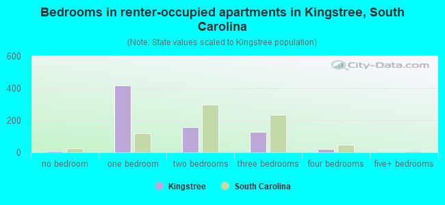 Bedrooms in renter-occupied apartments in Kingstree, South Carolina