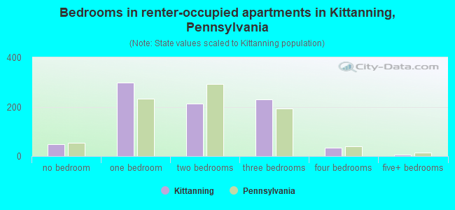 Bedrooms in renter-occupied apartments in Kittanning, Pennsylvania
