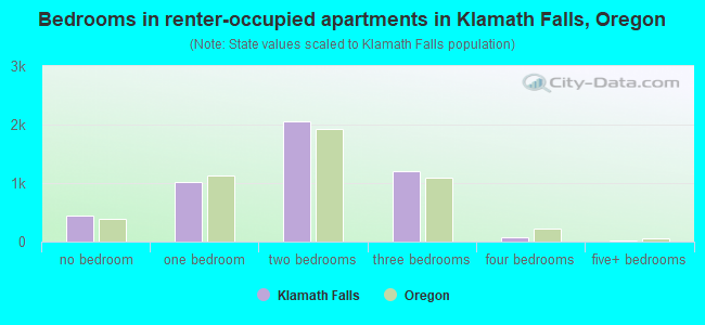 Bedrooms in renter-occupied apartments in Klamath Falls, Oregon
