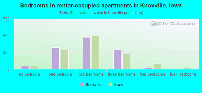 Bedrooms in renter-occupied apartments in Knoxville, Iowa