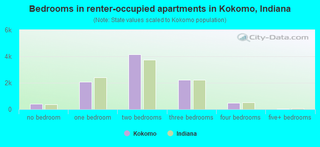 Bedrooms in renter-occupied apartments in Kokomo, Indiana
