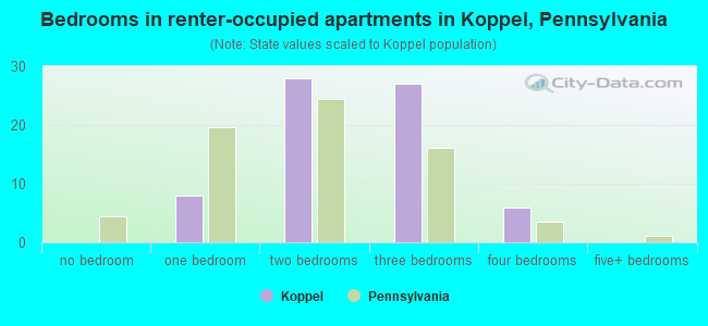 Bedrooms in renter-occupied apartments in Koppel, Pennsylvania