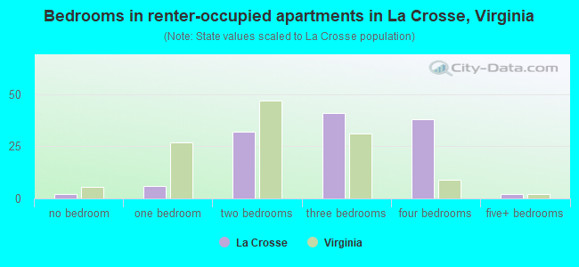 Bedrooms in renter-occupied apartments in La Crosse, Virginia
