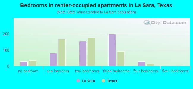 Bedrooms in renter-occupied apartments in La Sara, Texas