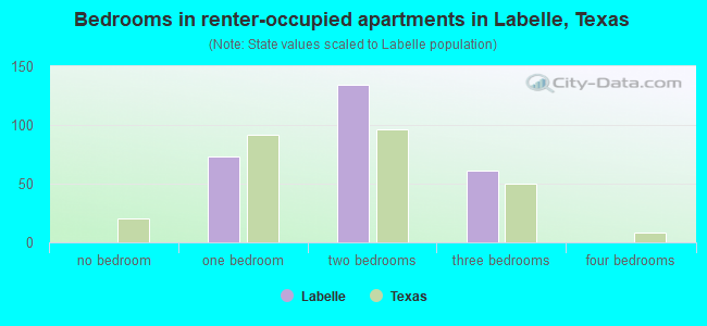 Bedrooms in renter-occupied apartments in Labelle, Texas
