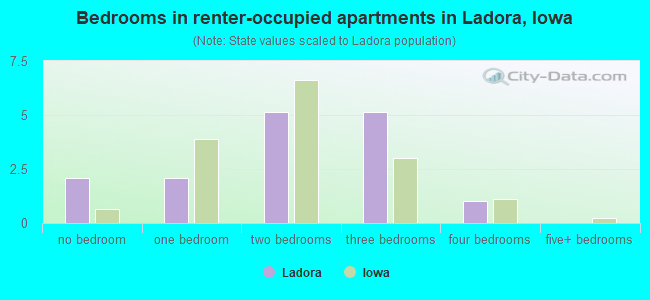 Bedrooms in renter-occupied apartments in Ladora, Iowa