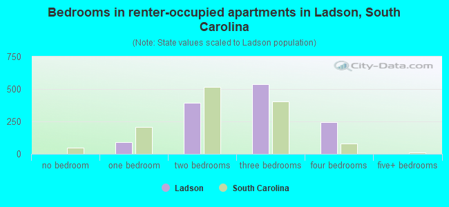 Bedrooms in renter-occupied apartments in Ladson, South Carolina