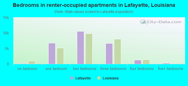 Bedrooms in renter-occupied apartments in Lafayette, Louisiana