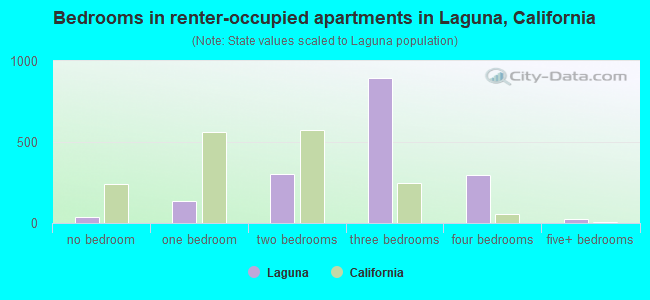 Bedrooms in renter-occupied apartments in Laguna, California