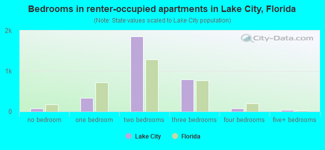 Bedrooms in renter-occupied apartments in Lake City, Florida