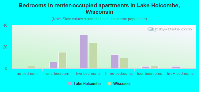 Bedrooms in renter-occupied apartments in Lake Holcombe, Wisconsin