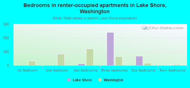 Bedrooms in renter-occupied apartments in Lake Shore, Washington