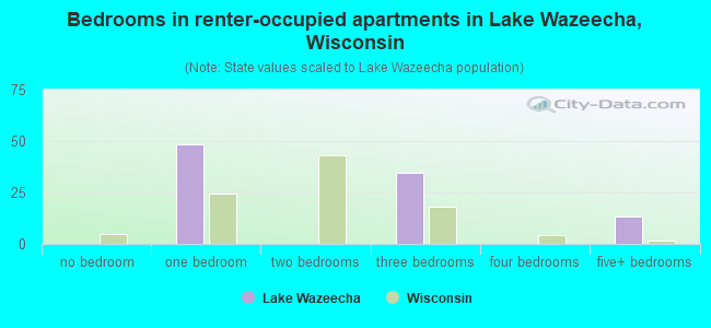 Bedrooms in renter-occupied apartments in Lake Wazeecha, Wisconsin